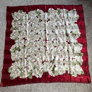 Bayadere 100% Silk Floral Red and White Scarf, 34” x 34”